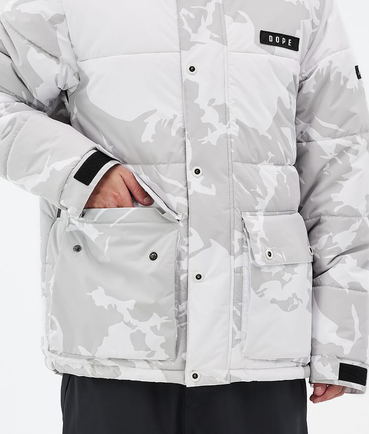 Dope Puffer Full Zip Snowboard Jacket Men Grey Camo Renewed