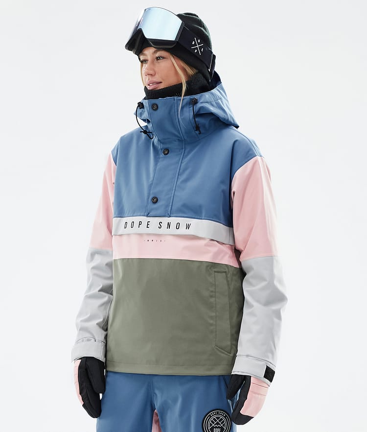 Dope Legacy Track W Snowboard Jacket Women Blue Steel/Light Grey/Soft Pink/Greenish Renewed