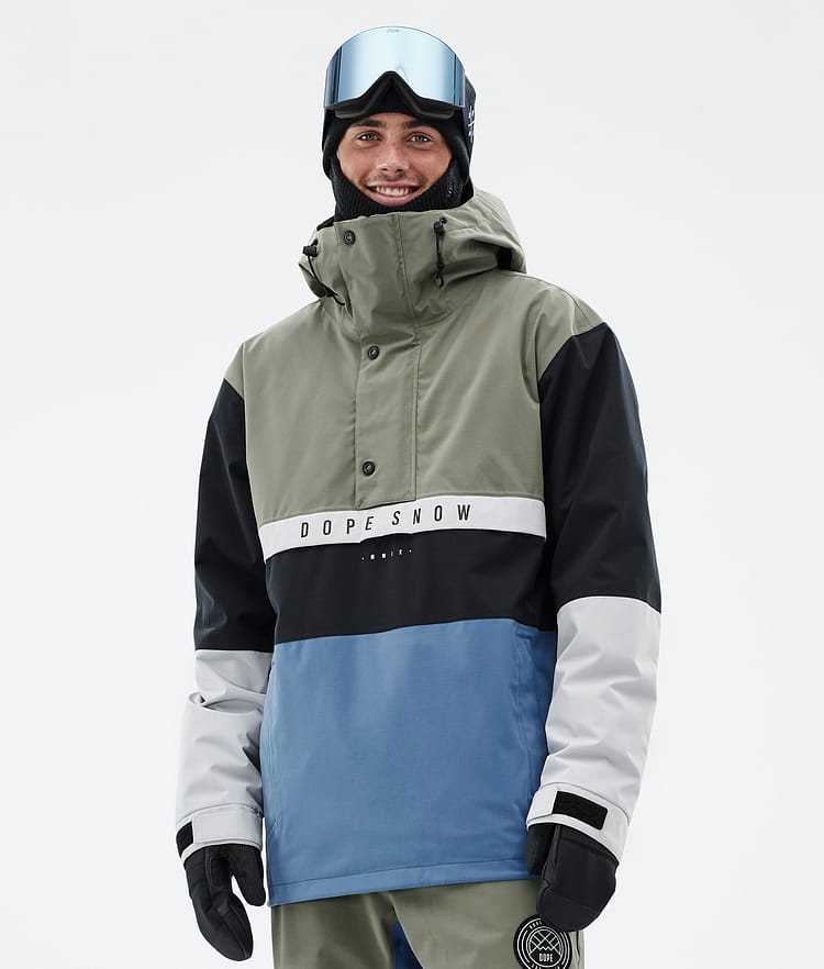 Dope Legacy Track Snowboard Jacket Men Greenish/Light Grey/Black/Blue Steel Renewed